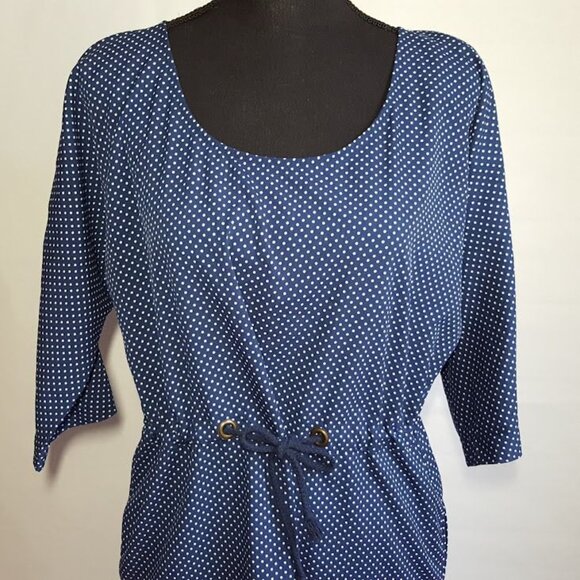 Zara Basic Women's Dress Medium Blue Polka Dot Drawstring Waist Pockets - Picture 2 of 10
